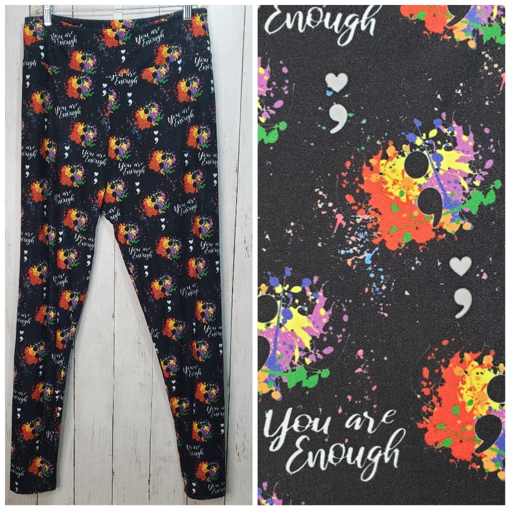My Lola Leggings Semicolon ; You Are Enough Rainbow Size Curvy (14-20).